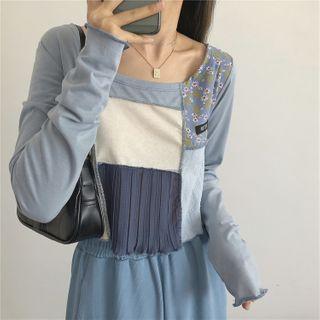 Color Block Panel Long-sleeve Cropped T-shirt