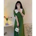 Short-sleeve Peter Pan Collar Lace Color Block Dress