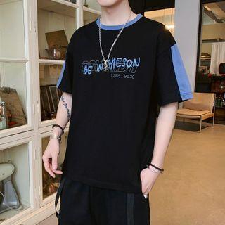 Short-sleeve Lettering Color-block T-shirt