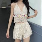 Crochet Cropped Camisole Top / Wide-leg Shorts