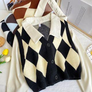 Argyle Mock Two-piece Cardigan