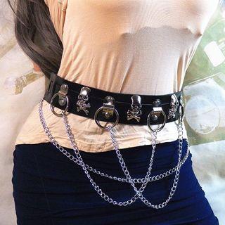 Faux Leather Skull Chained & Hoop Belt