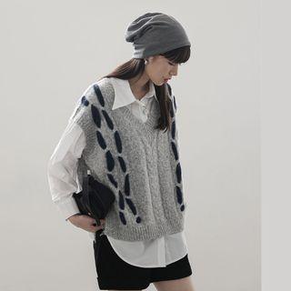 Contrast Stitching Sweater Vest / Plain Shirt