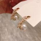 Rhinestone Faux Pearl Alloy Open Hoop Earring 1 Pair - Earring - Silver - Zircon - Faux Pearl - Gold - One Size