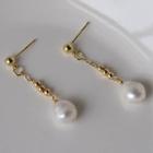 Faux Pearl Dangle Earring 1 Pair - 1643 - White Faux Pearl - Gold - One Size