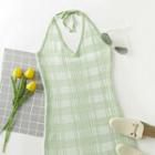 Halter-neck Plaid Mini Knit Dress