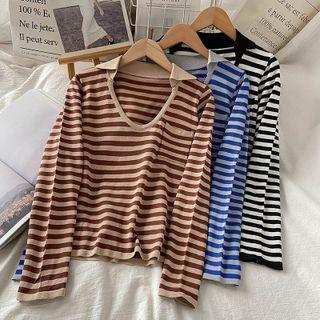 Striped Collrared Knit Top