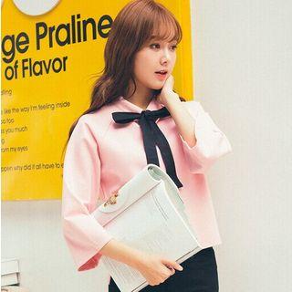 3/4-sleeve Tie Neck Blouse