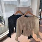 Off-shoulder Smock-trim Dotted Top