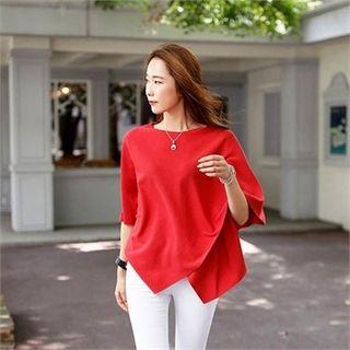 Elbow-sleeve Handkerchief-hem Top