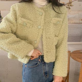 Plain Fleece Cropped Jacket Light Grass Green - One Size