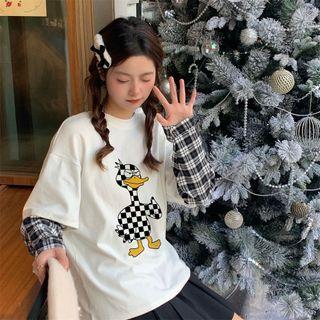 Long-sleeve Mock Two Piece Duck T-shirt