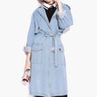 Tie-waist Long Denim Jacket