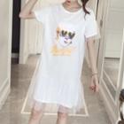 Printed Pleated Short Sleeve T-shirt Dress