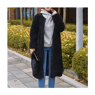 Round-neck Boucl -knit Long Jacket