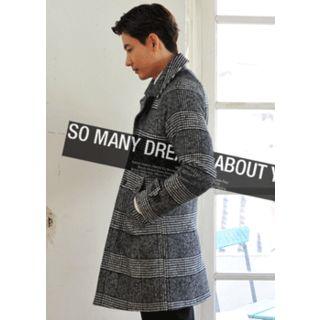 Glen-plaid Wool Blend Coat