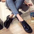 Studded Faux Patent Leather Oxfords