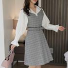 Sleeveless Wrap-front Checked Dress With Belt