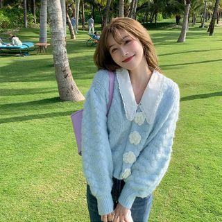 Floral Chunky Knit Cardigan Floral - Blue - One Size