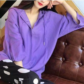 Split Neck Hooded Top / Polka Dot Pants