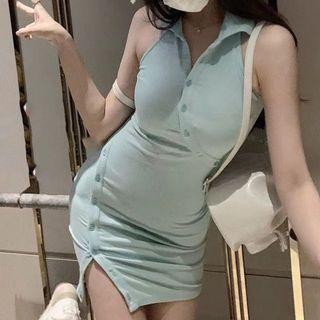Halter Collar Button-up Mini Sheath Dress / Halter Top