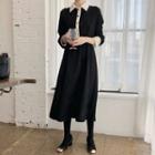 Collared Long-sleeve A-line Midi Dress