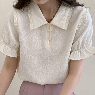 Puff-sleeve Collar Ruffled Top