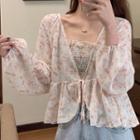 Long-sleeve Tie-front Floral Chiffon Top