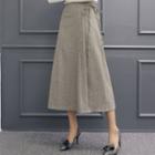 Tie-side Herringbone Long Flare Skirt