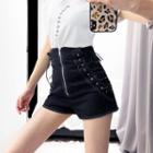 High-waist Lace-up Zipper Denim Shorts