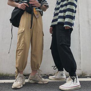 Gather-cuff Side-pocket Cropped Cargo Pants