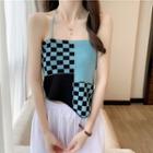 Checkerboard Knit Cropped Camisole Top