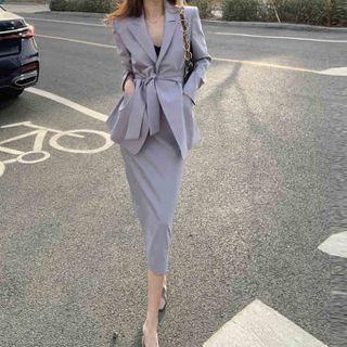 Set: Sashed Blazer + Midi Skirt