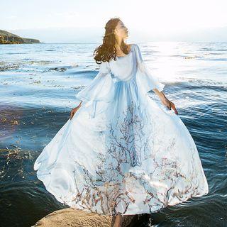 Bell Sleeve Embroidered Maxi Dress