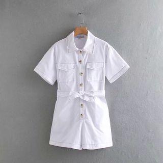 Contrast Stitching Short-sleeve Cargo Playsuit