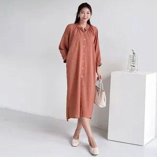Round-neck Shirred Stripe Shirtdress