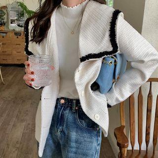 Collared Contrast Trim Button-up Jacket