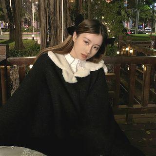 Fleece Loose-fit Coat Black - One Size