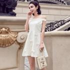 Short-sleeve Off Shoulder Ribbon A-line Mini Dress