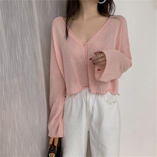 Long Sleeve Plain V-neck Cropped Light Jacket