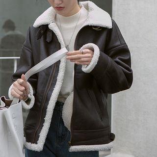 Faux Leather Zip Aviator Jacket