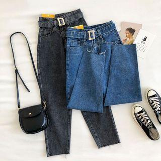 High-waist Straight Cut Jeans With Belt