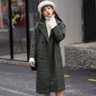 Long Notch-lapel Double-breasted Plaid Coat