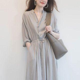Short Sleeve Drawstring Waist A-line Shirtdress