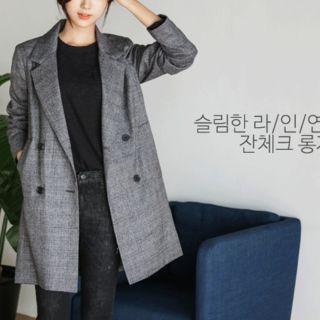 Notched-collar Buttoned Glen-plaid Coat