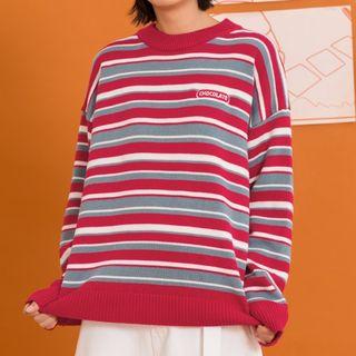 Striped Long-sleeve Crewneck Sweater
