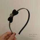 Bow Velvet Rhinestone Headband 01 - 1 Pc - Black - One Size