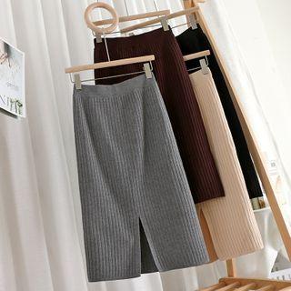 High Waist Striped Split A-line Skirt