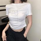 Short-sleeve Letter Printed Cropped Top White - One Size
