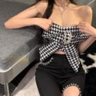 Houndstooth Tube Top / Cut Out Pants